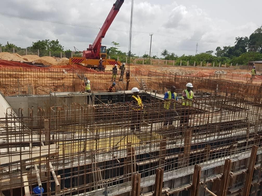 PEEKOB construction crew working on reinforced concrete works in Ghana
